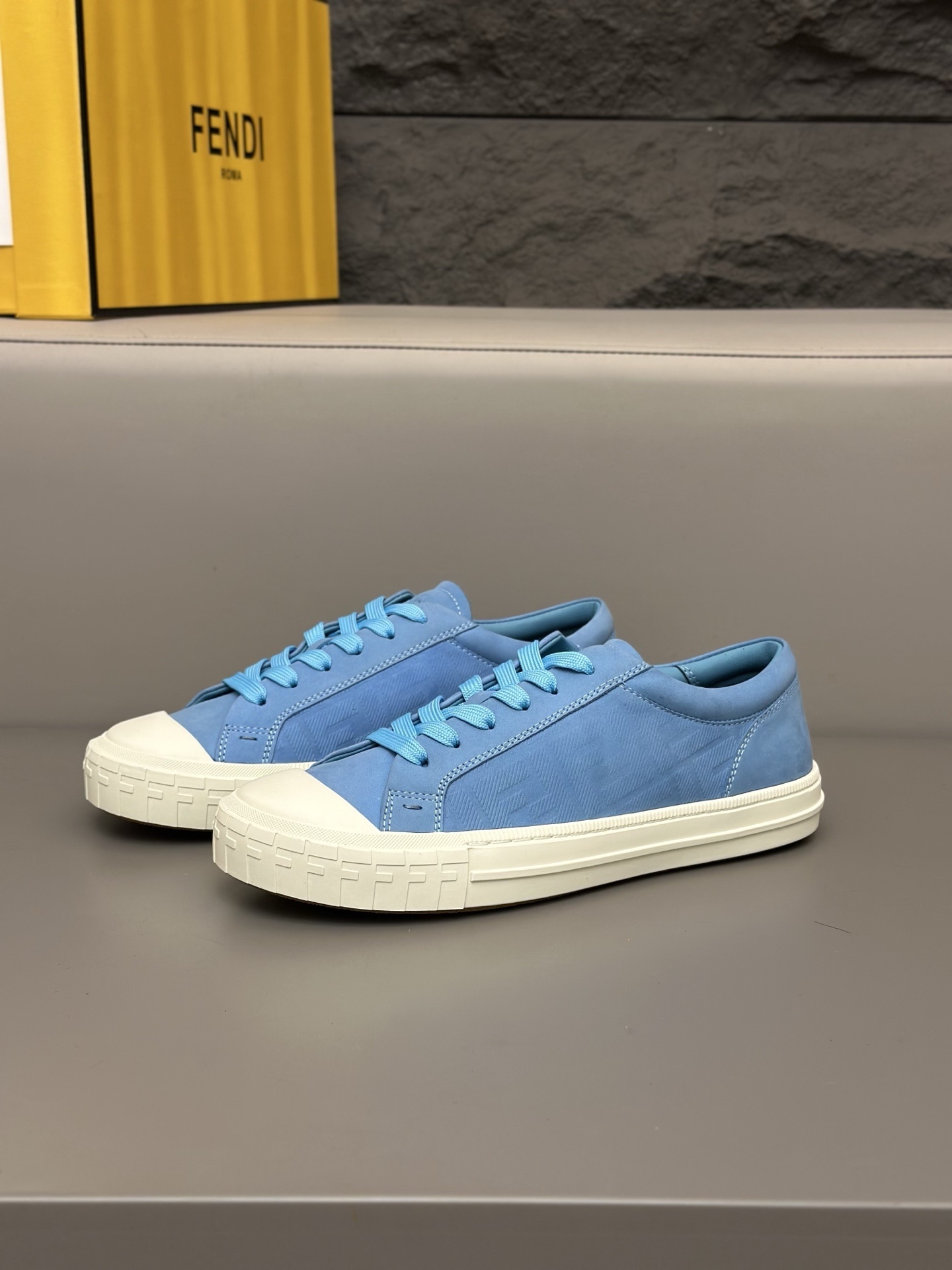 Fendi Domino Trainers in light blue nubuck leather