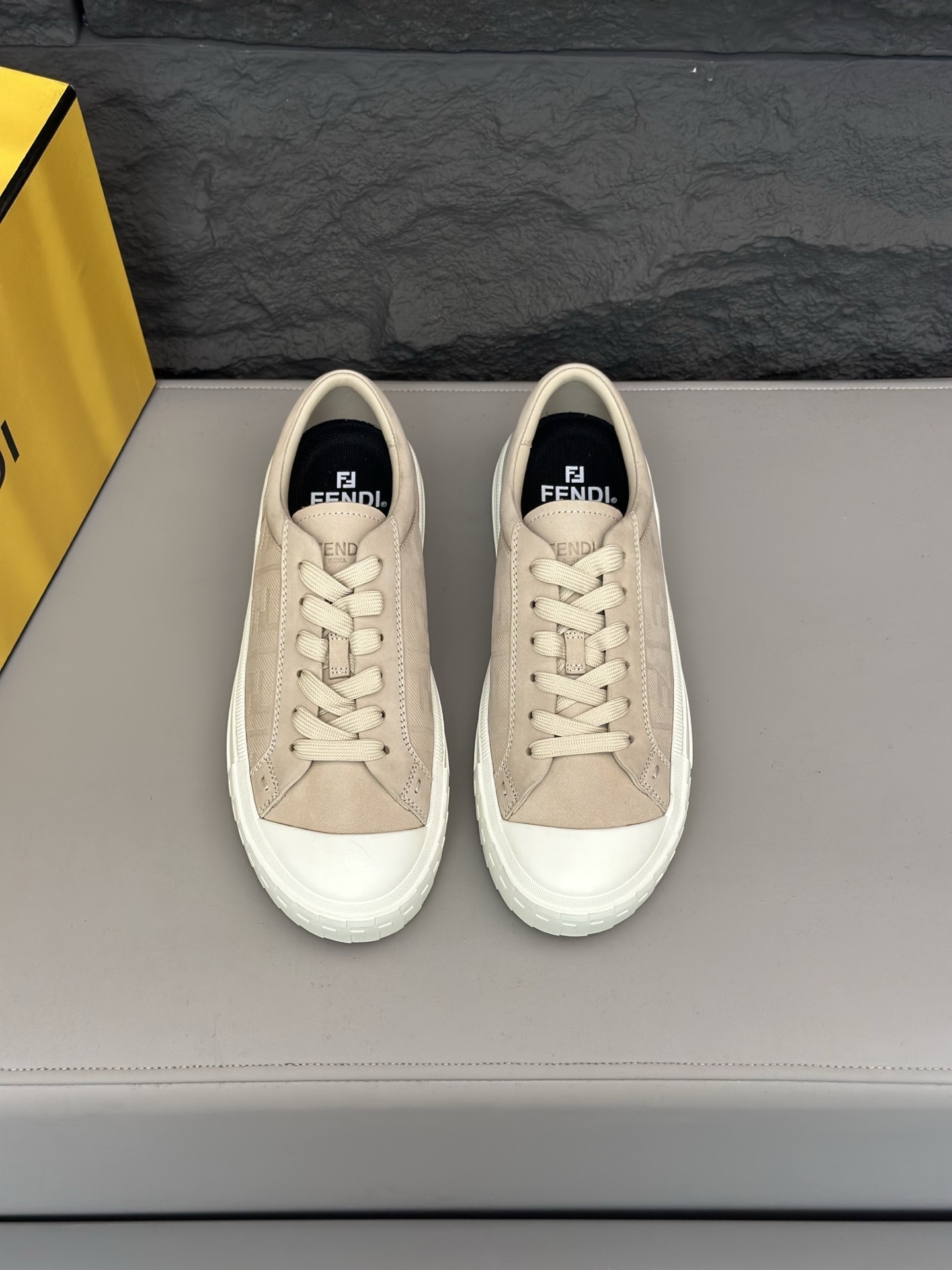Fendi Domino sneaker in beige canvas