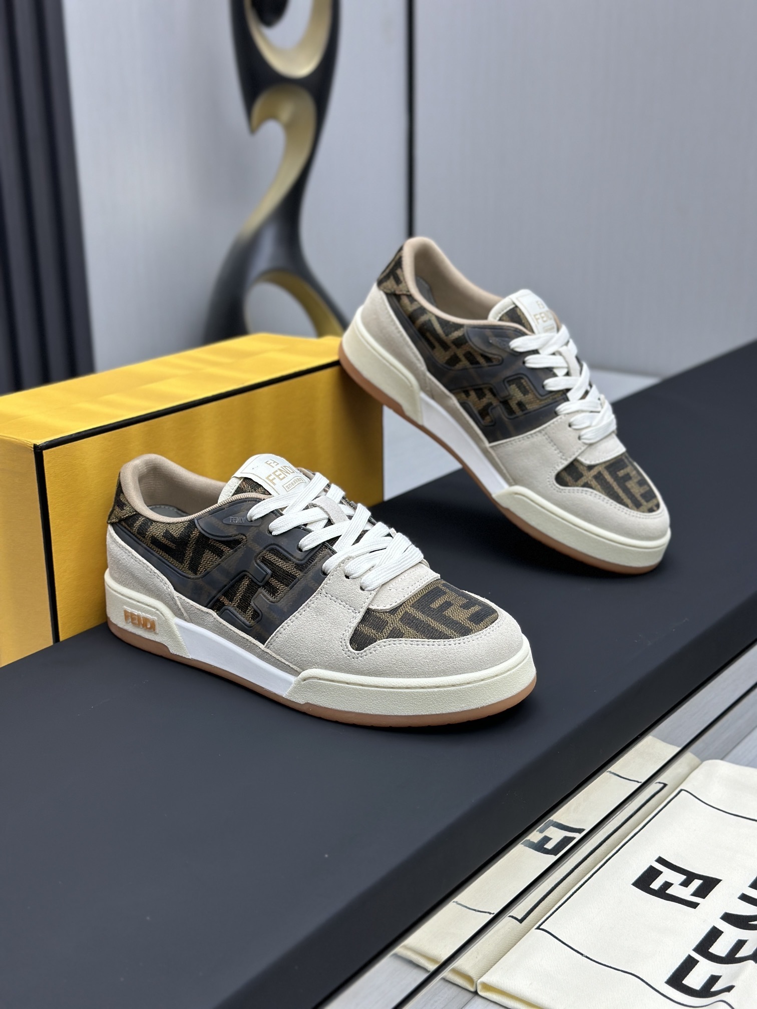 Fendi Match sneakers in brown FF jacquard with suede
