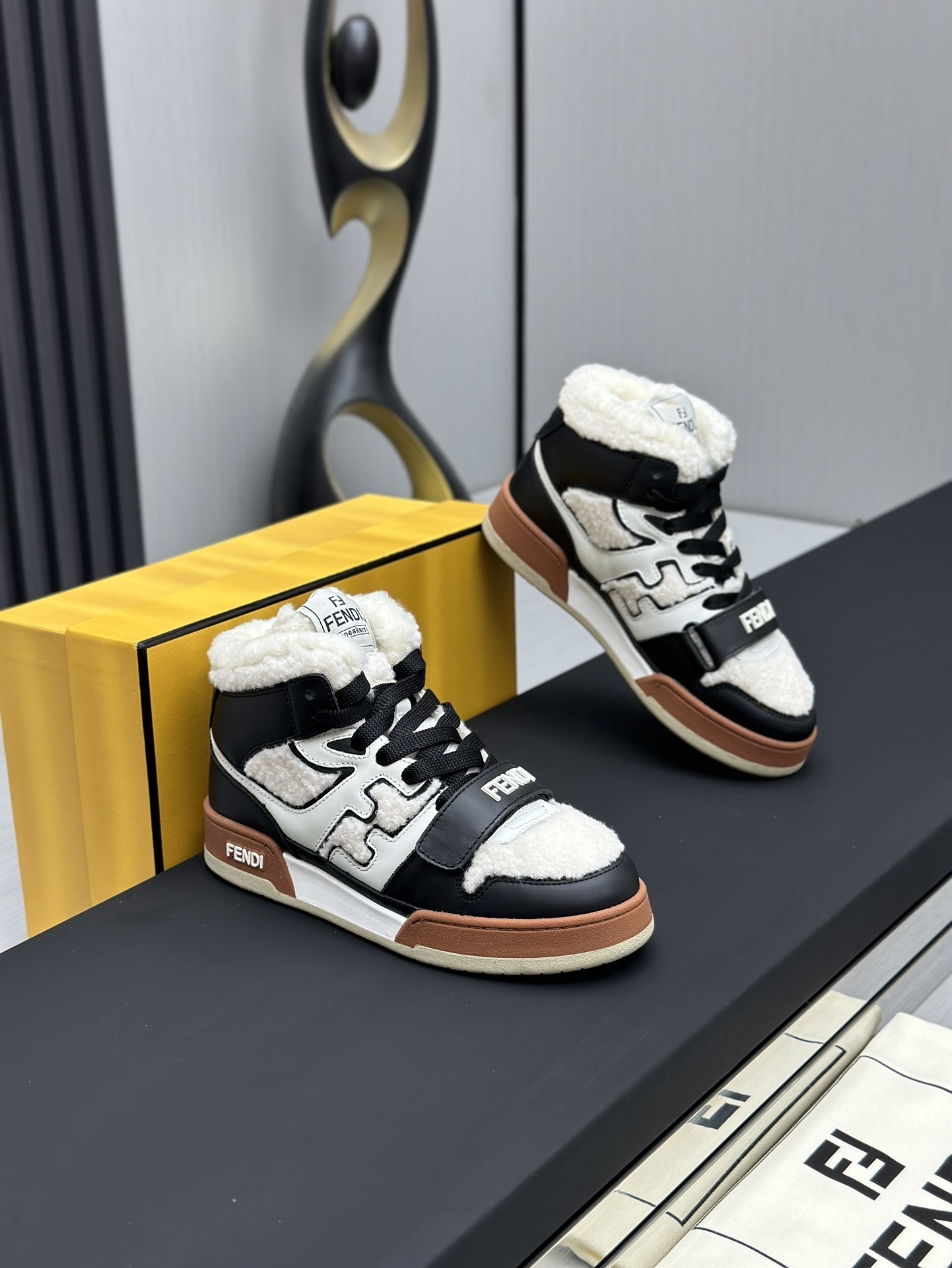 Fendi Match high-top sneakers in black and white leather