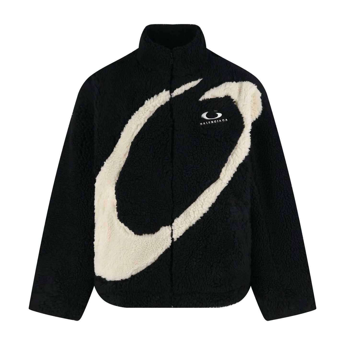 Balenciaga Graphic High-collar Jacket in black teddy fabric