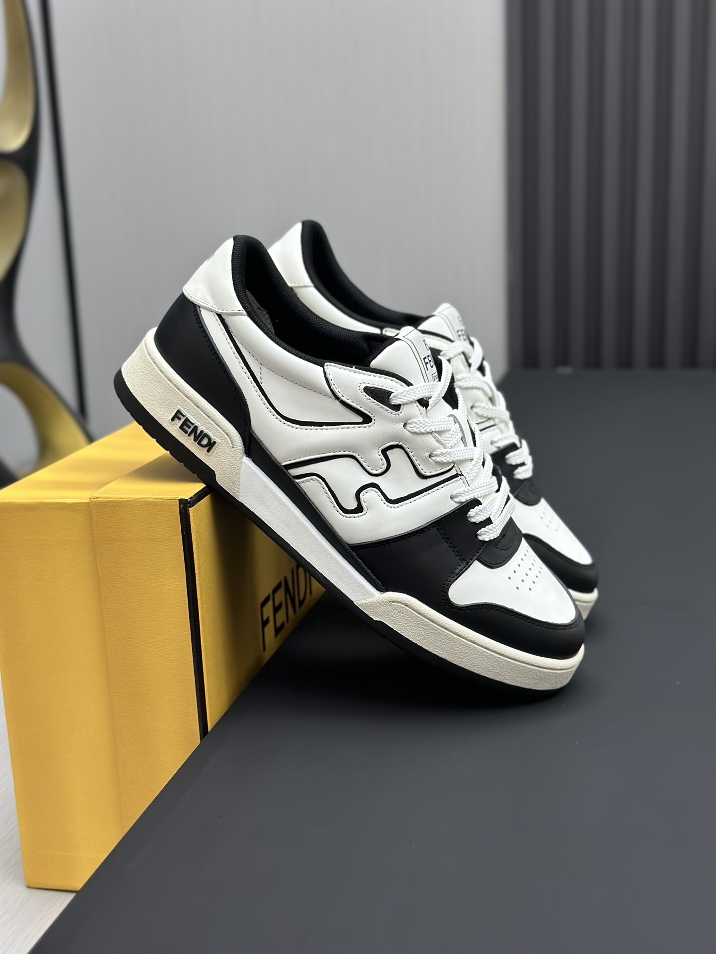 Fendi Match low-top calf leather sneakers in black and white