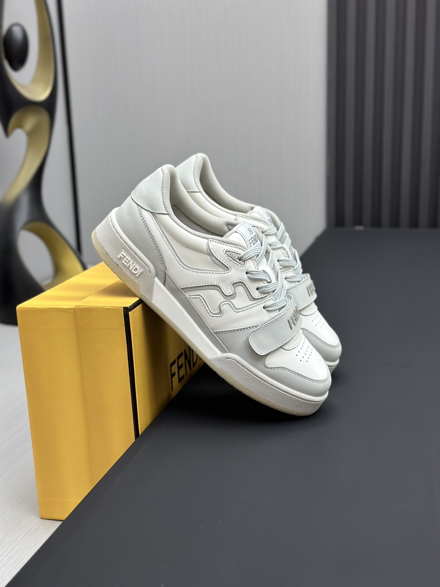 Fendi Match white leather low-top sneakers with a touch-strap fastening