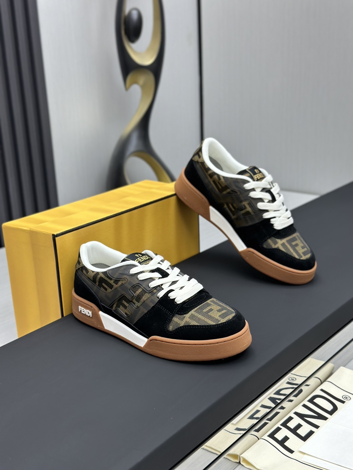 Fendi Match FF Jacquard low-top sneakers in brown and black