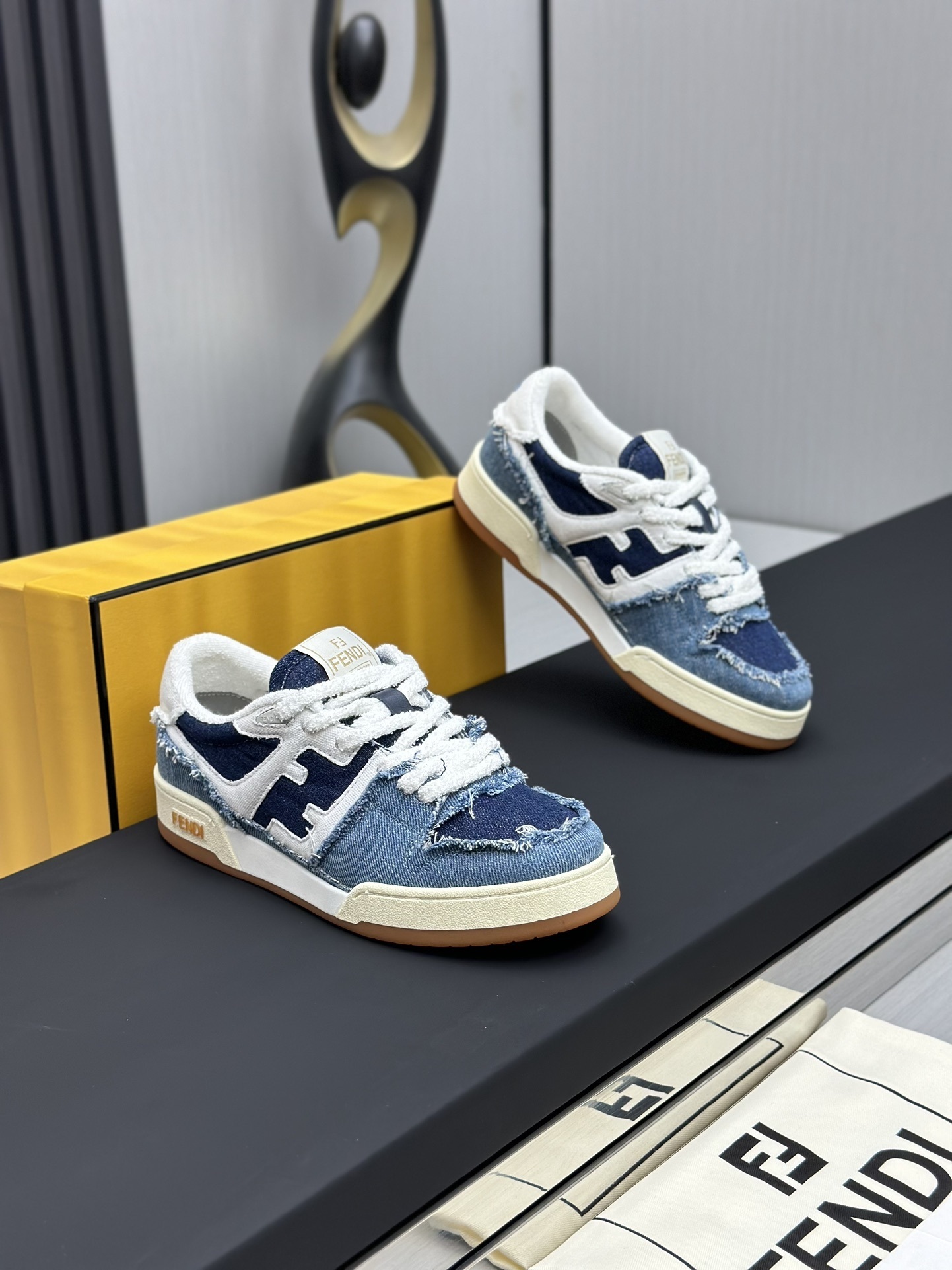 Fendi Match low-top sneakers in blue denim with white leather details