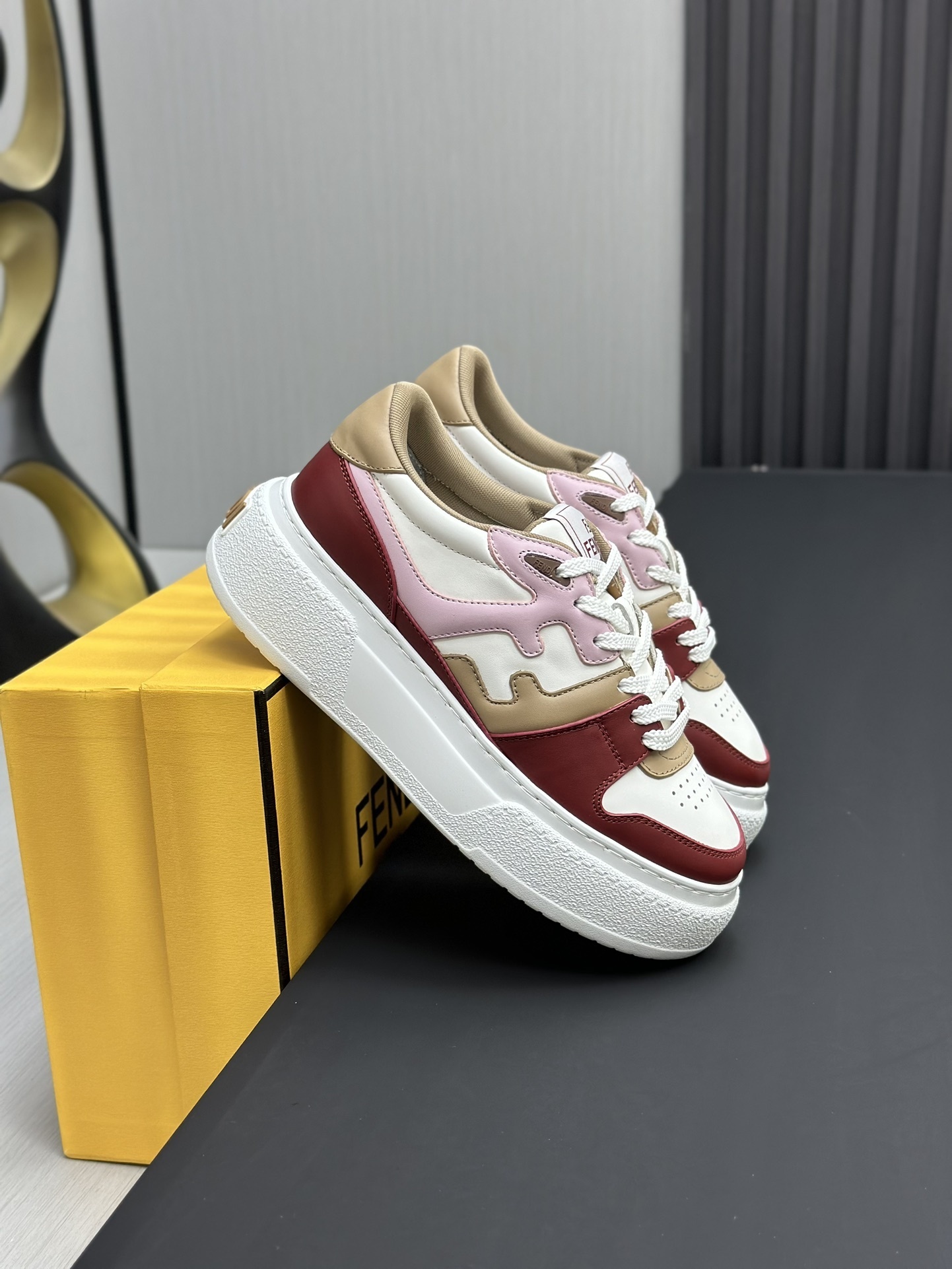 Fendi Match lace-up sneakers in multi-color leather and suede with platform soles