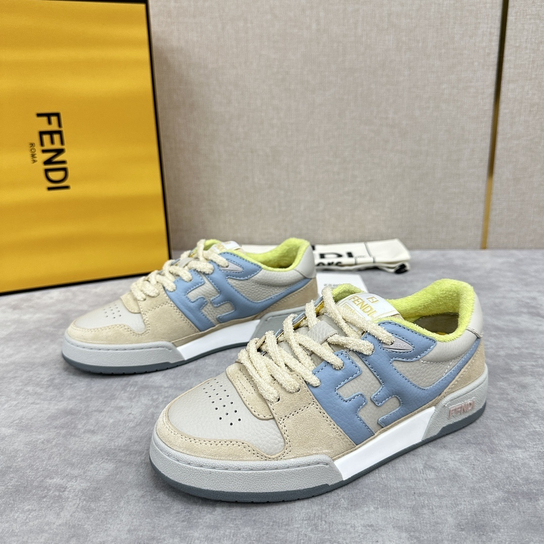 Fendi Match sneakers in a beige suede and light blue leather colorway
