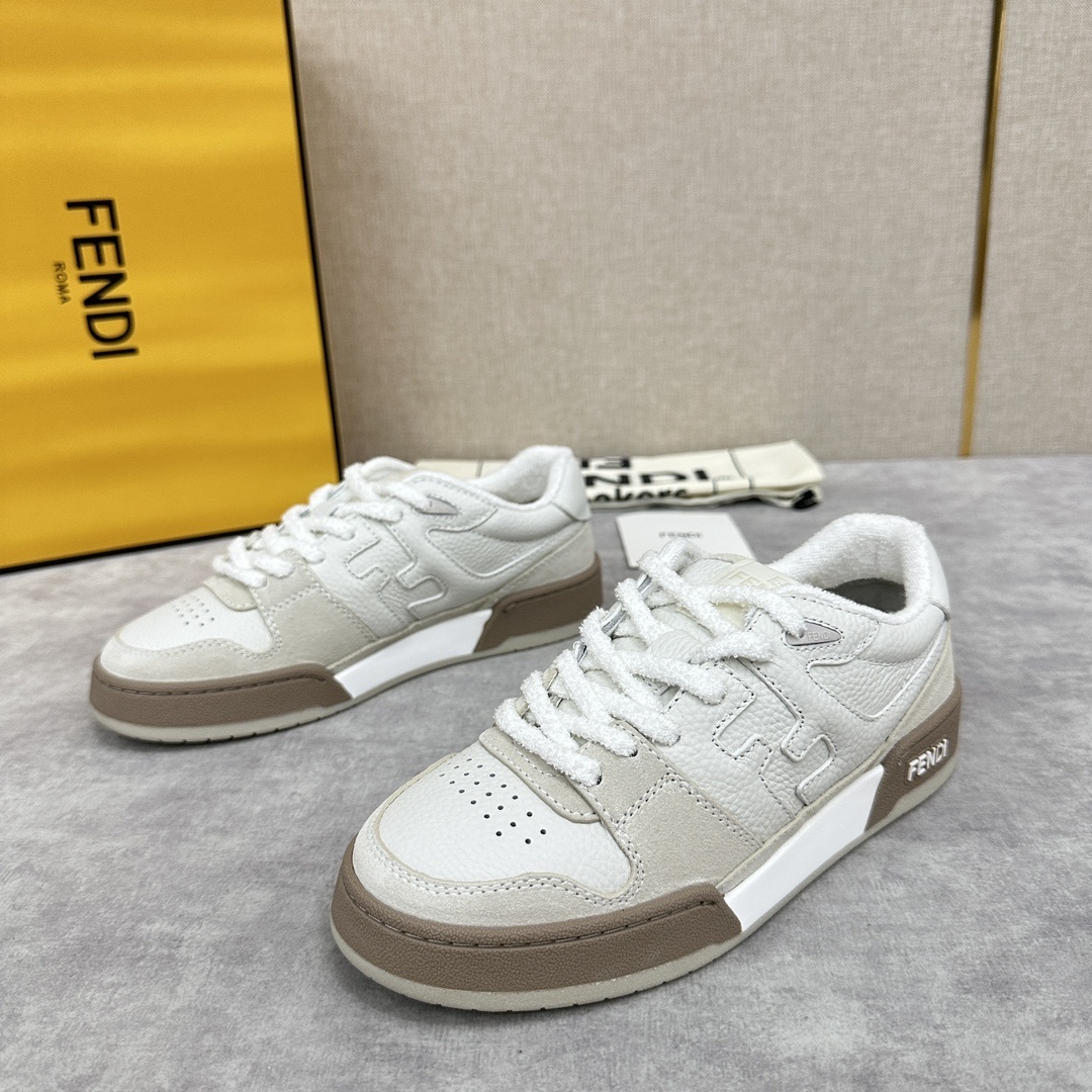 Fendi Match low-top sneakers in white and brown calf leather