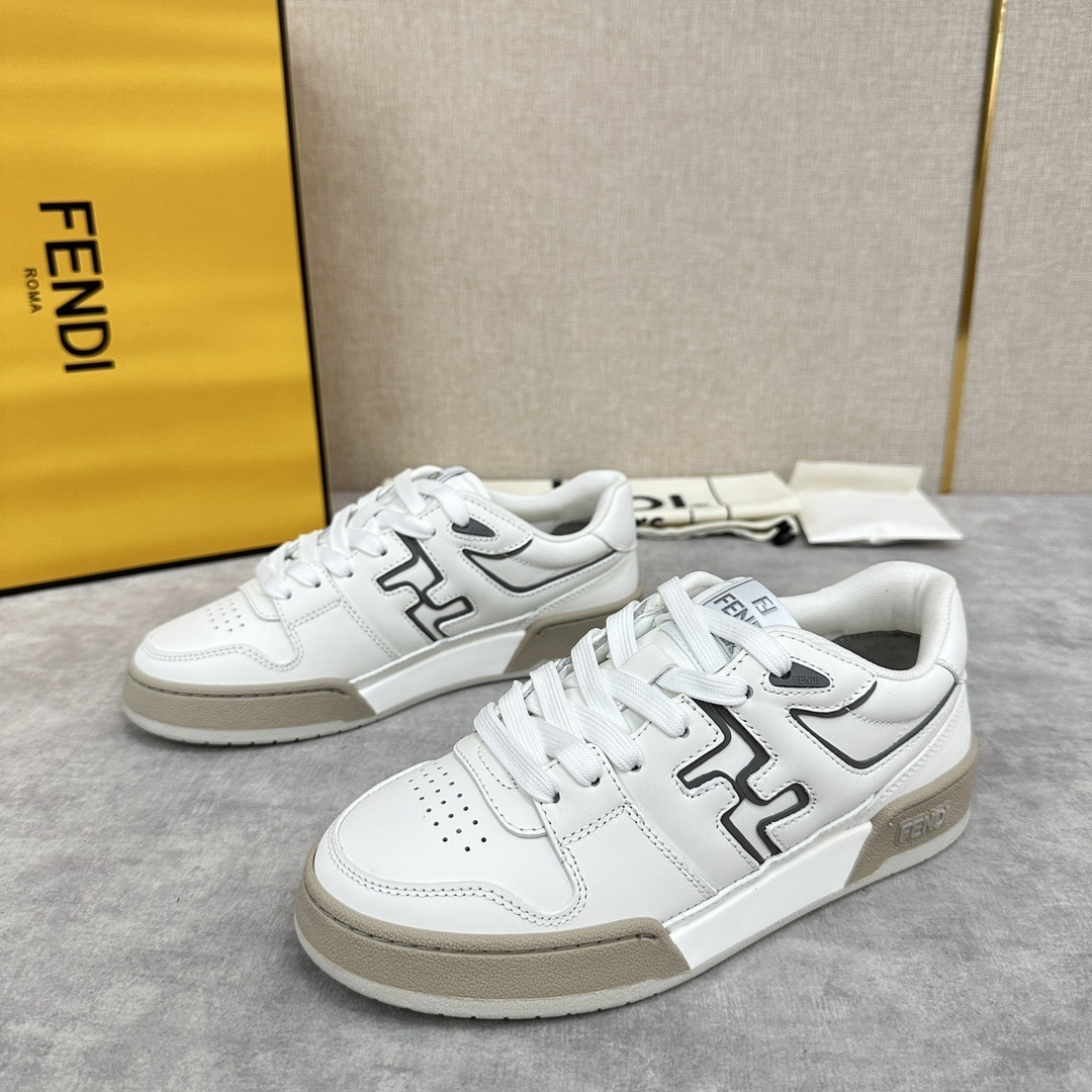 Fendi Match low-top sneakers in white leather with the signature FF logo appliqué on the sides and a beige rubber sole