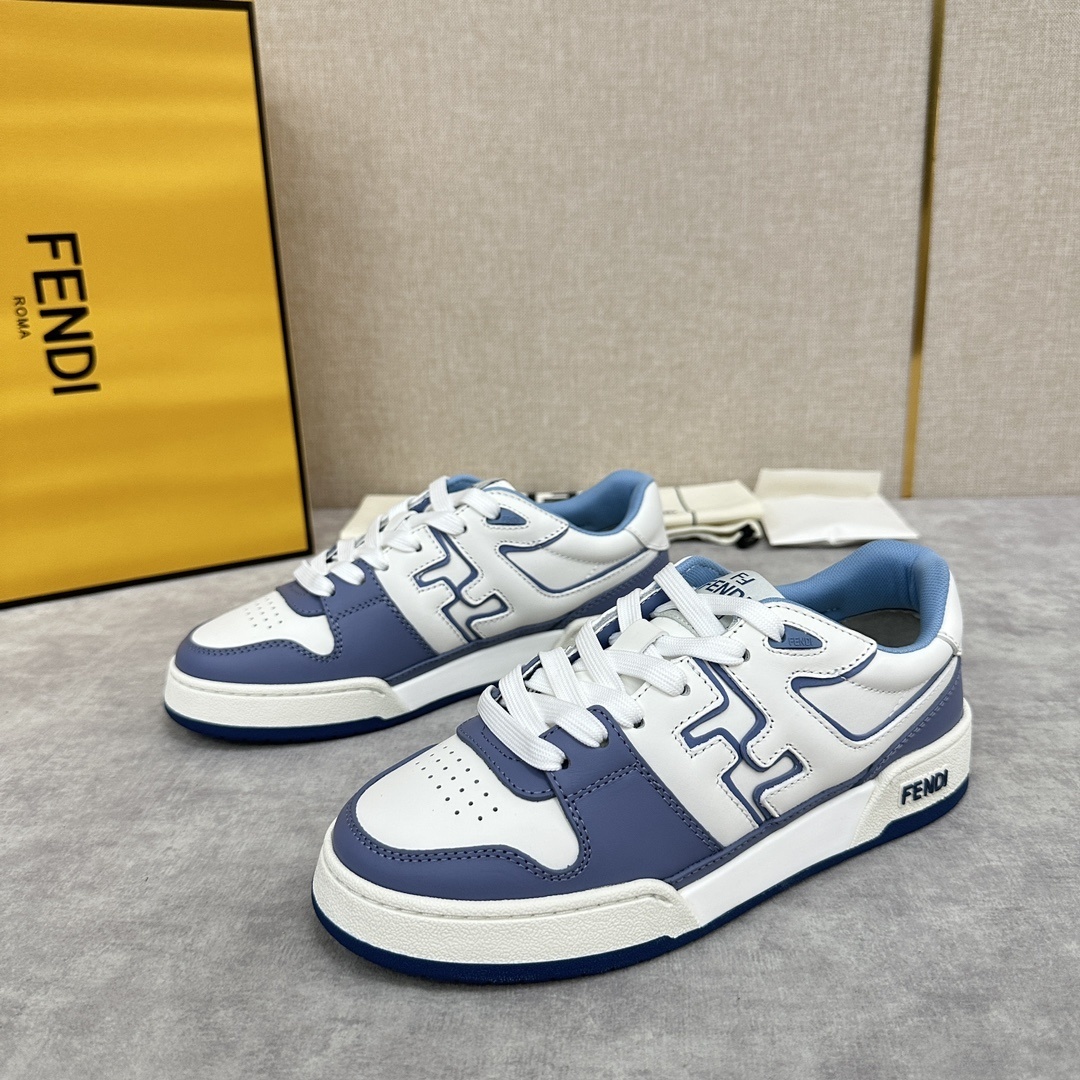 Fendi Match low-top sneakers in white and cornflower blue calf leather