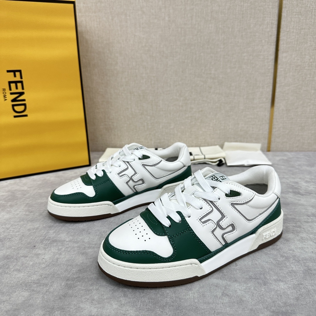 Fendi Match low-top sneakers in white and green calf leather