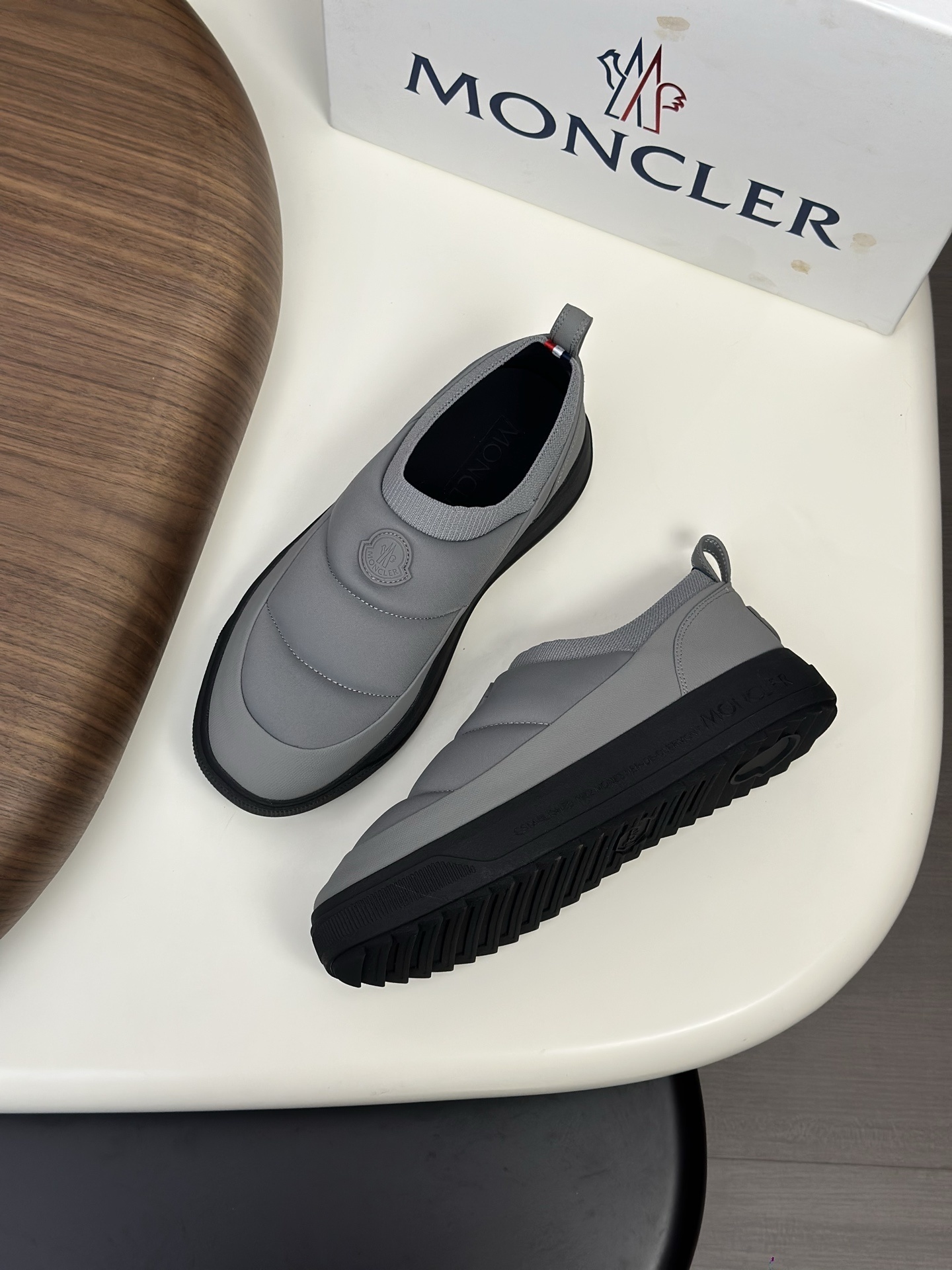 Moncler Monpulse quilted slip-on sneakers in grey with a black