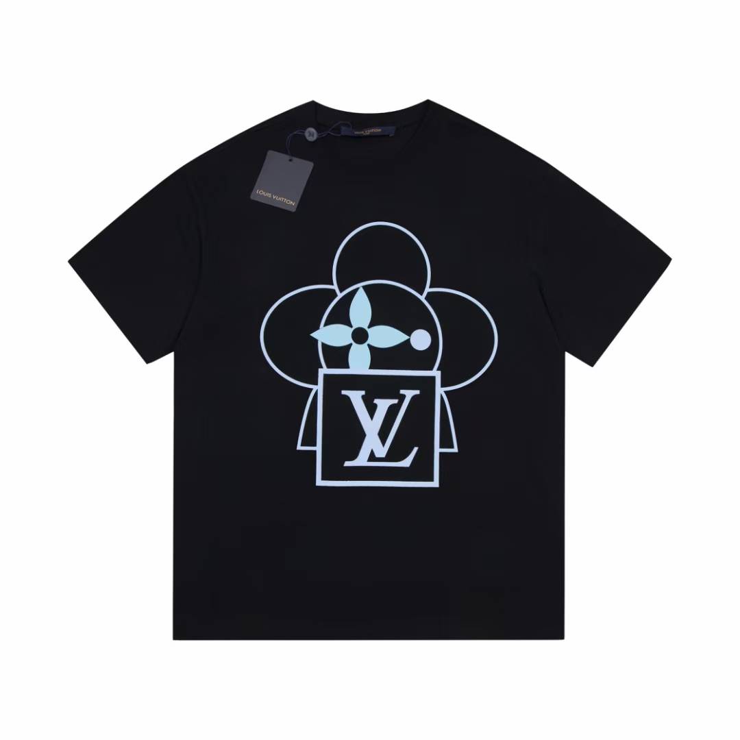 LV black cotton t-shirt with a blue graphic