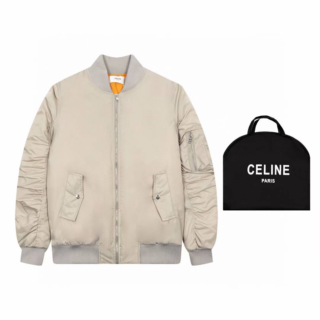 Celine Bomber Jacket in light grey nylon twill