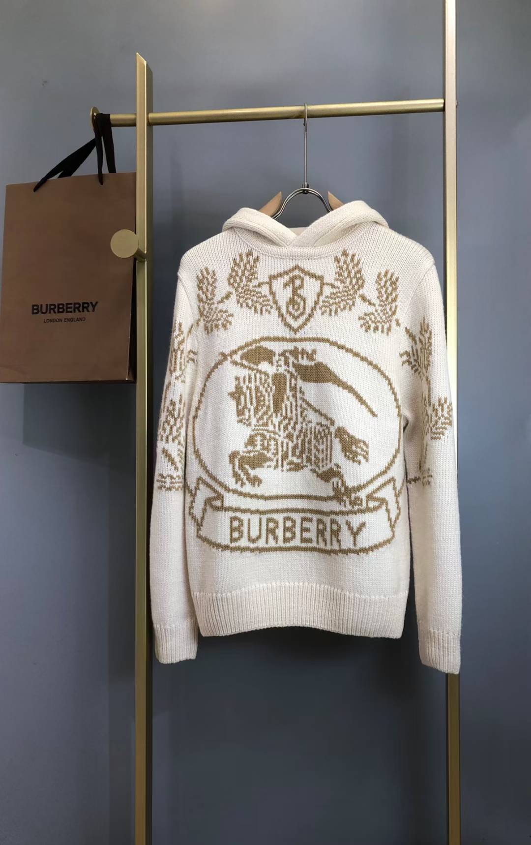 Burberry Equestrian Knight Design Intarsia Wool Hoodie