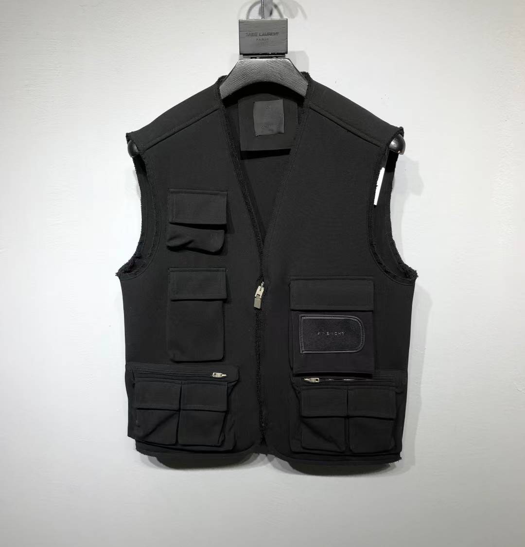 Givenchy black wool and mohair technical multi-pocket vest