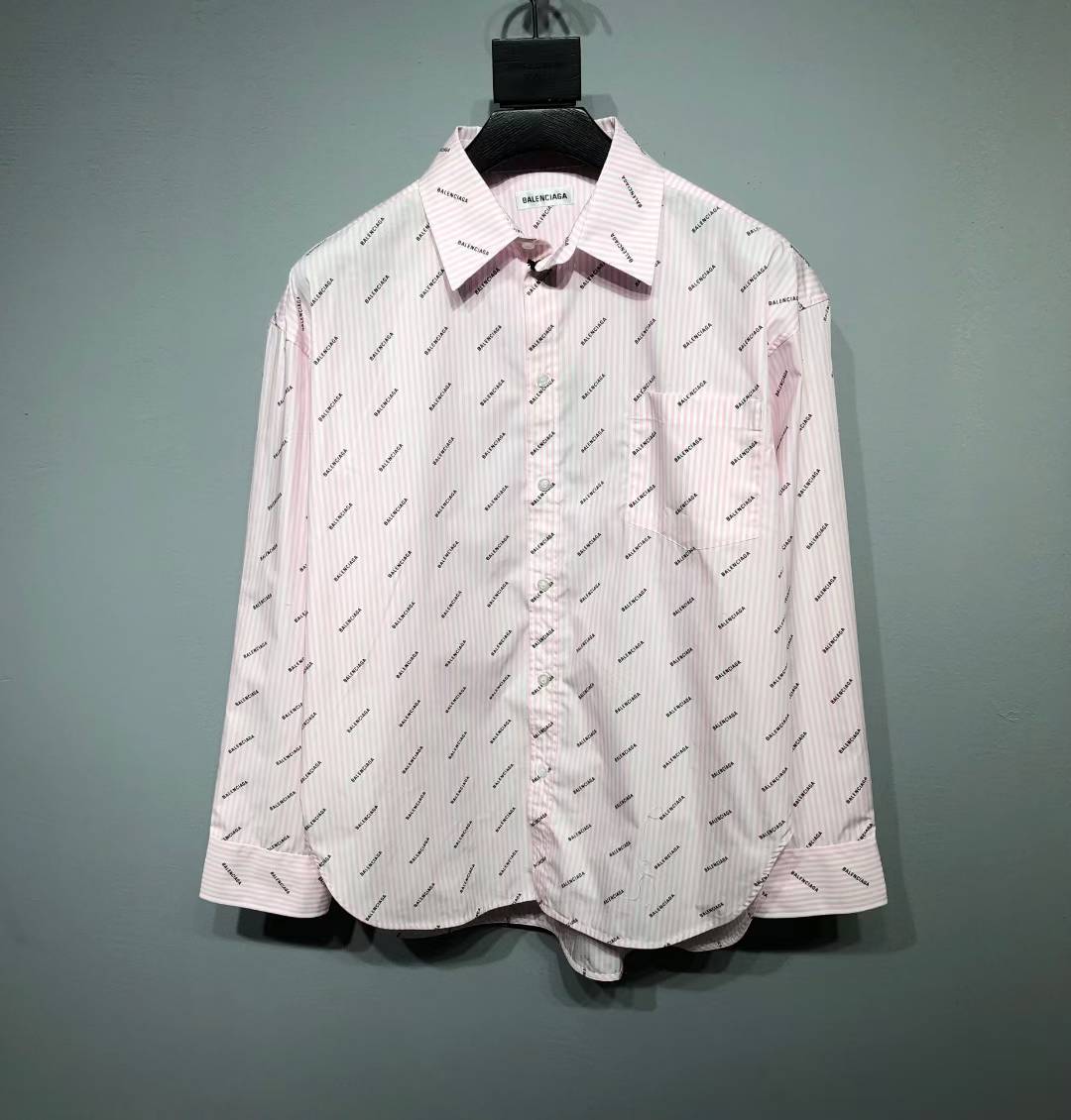 Balenciaga pink and white cotton all-over logo print shirt