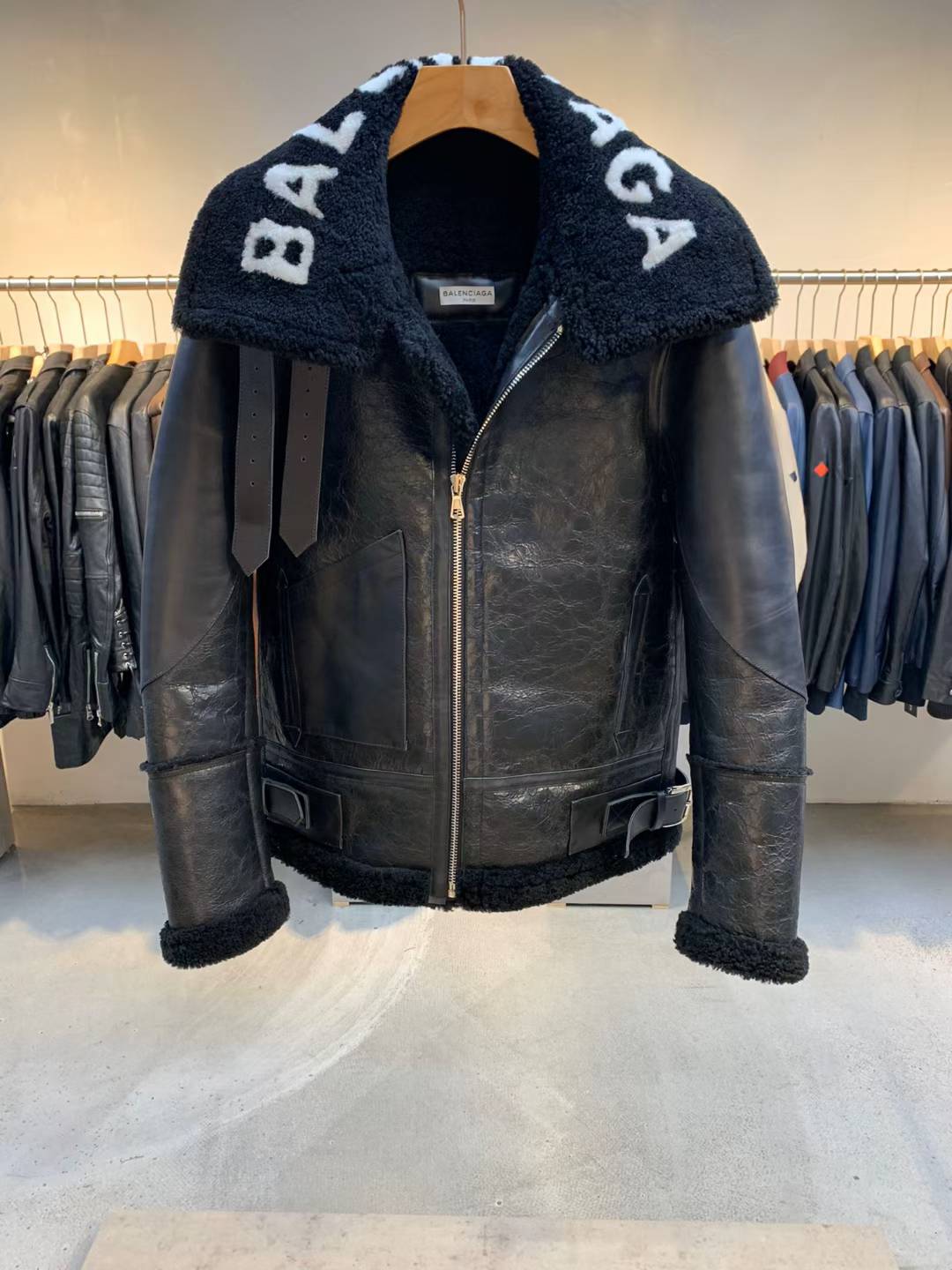 Balenciaga Le Bombardier black shearling jacket