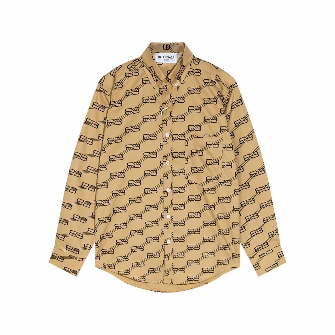 Balenciaga Monogram Long Sleeve Shirt in beige cotton