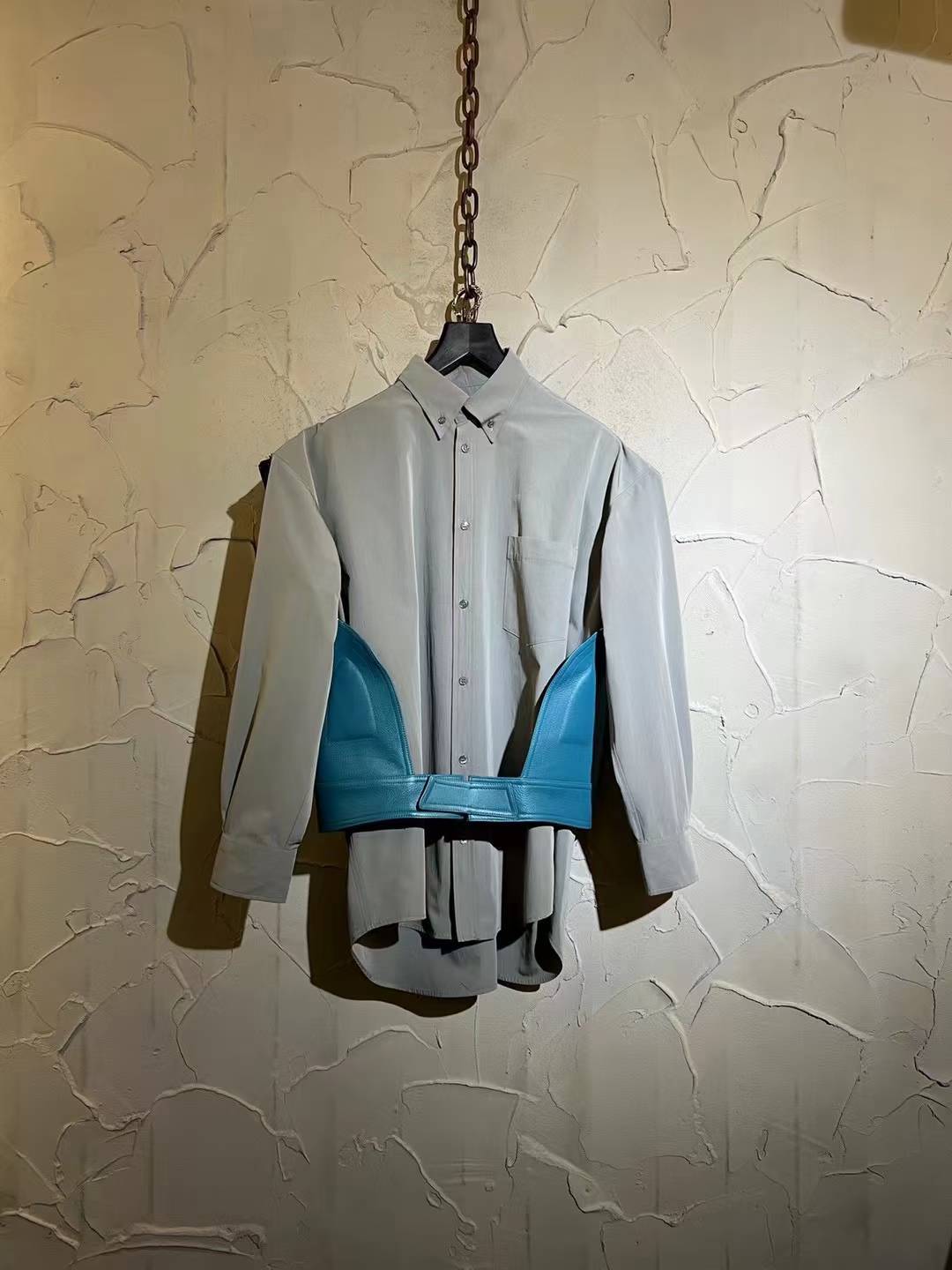 Balenciaga FW17 Runway Leather Detail Shirt from look 14