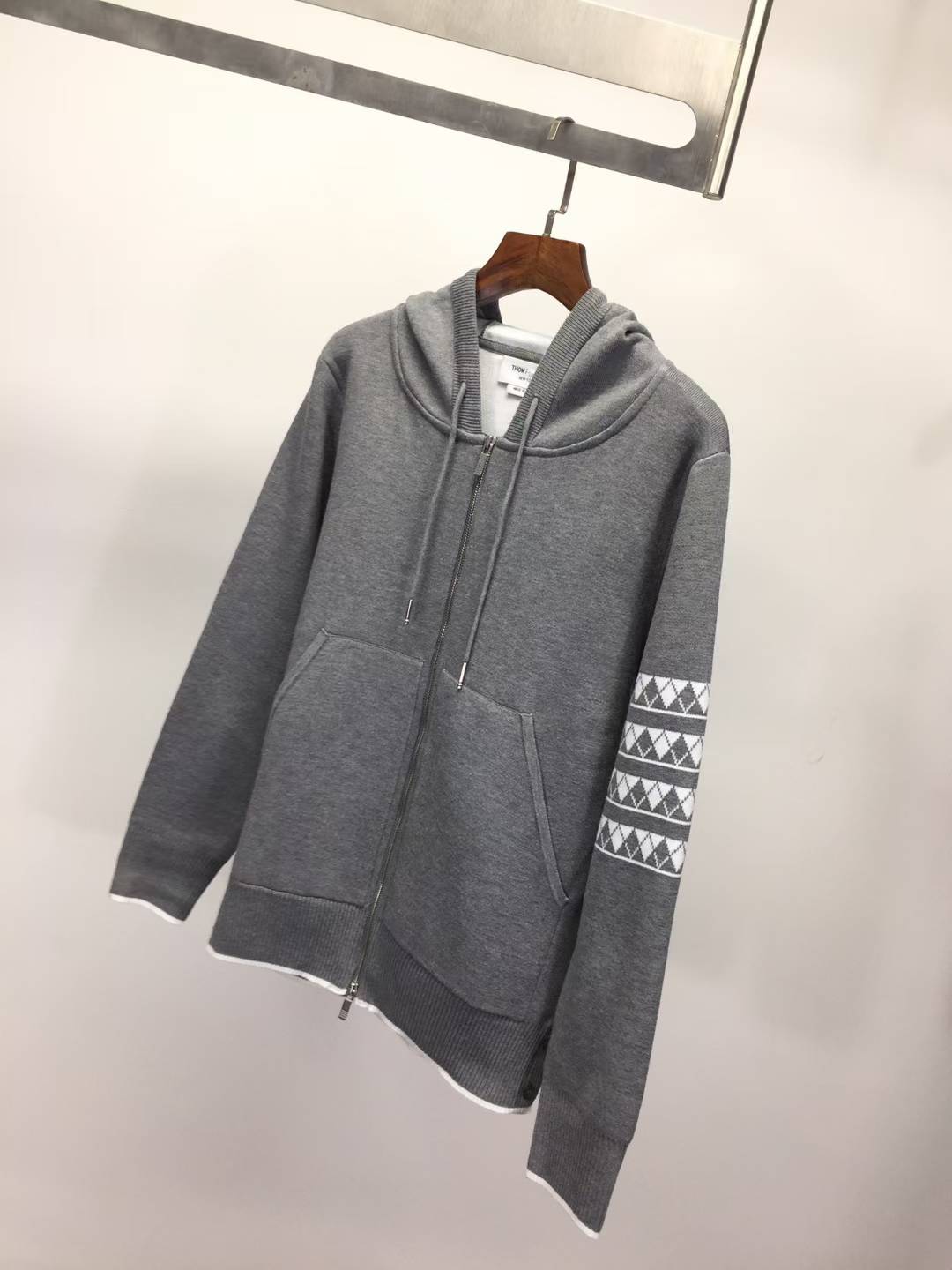 Thom Browne Sausage Dog Zip Hoodie in grey cotton