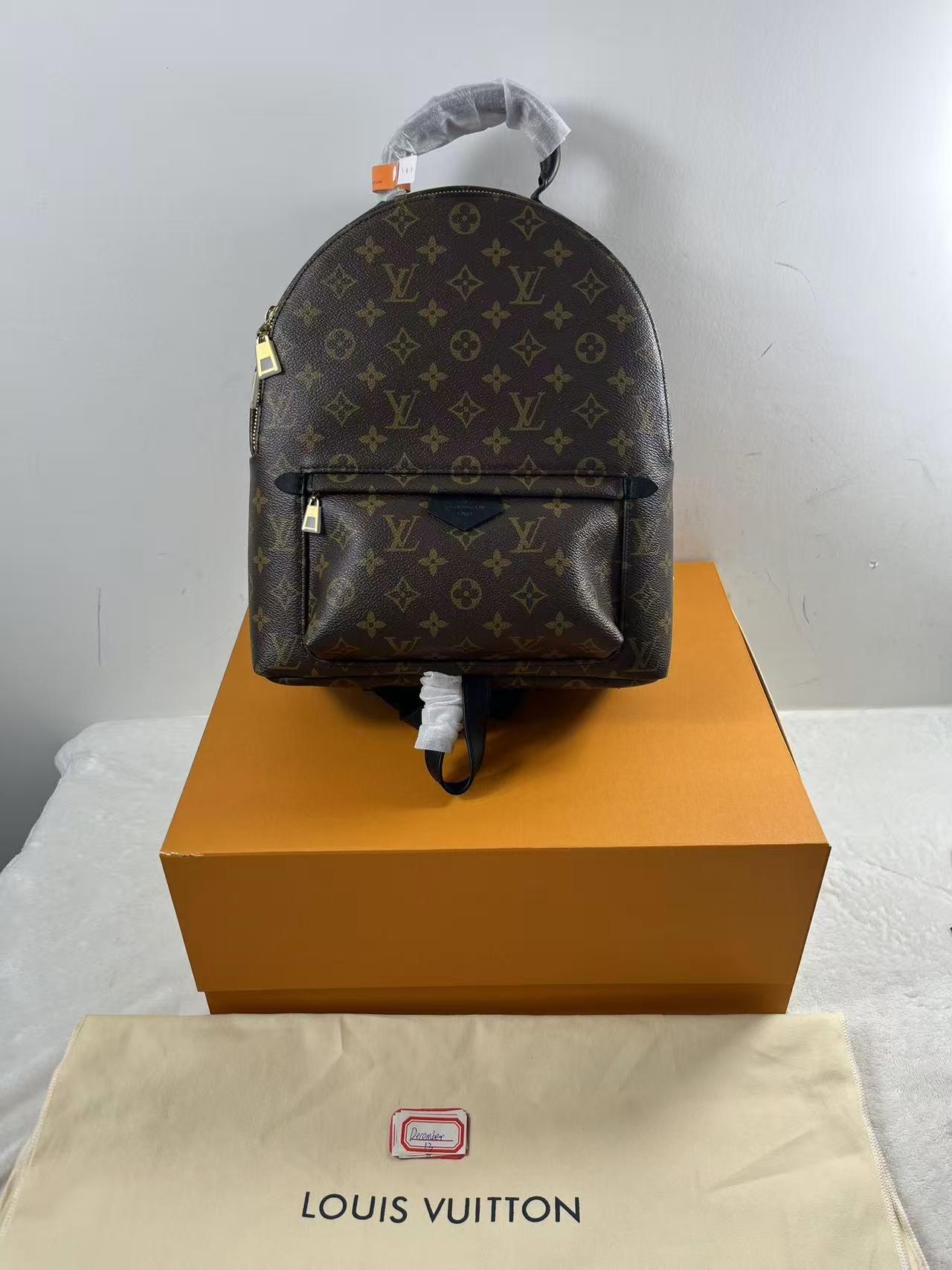 LV Palm Springs MM backpack in signature Monogram canvas with leather trim