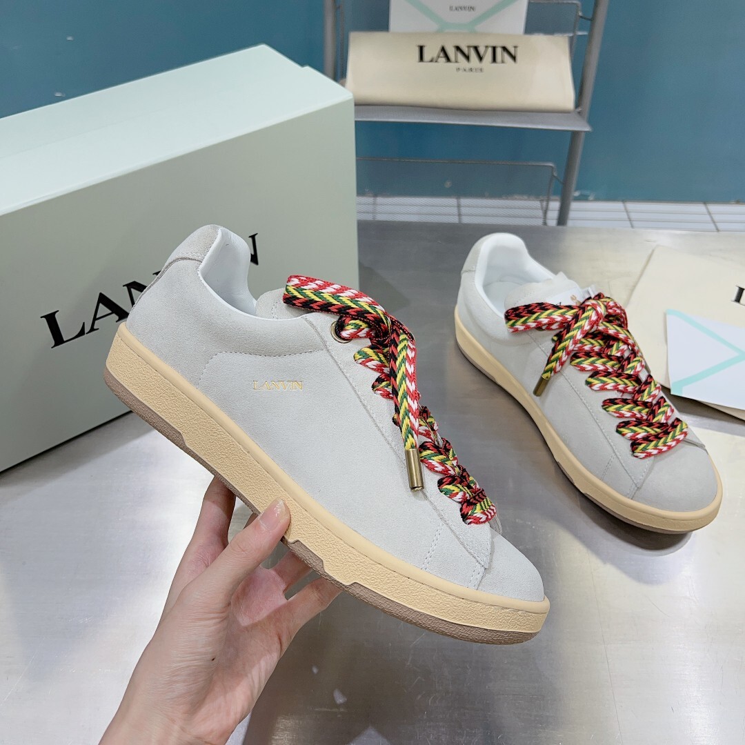Lanvin Lite Curb suede sneakers with contrasting multicolored laces
