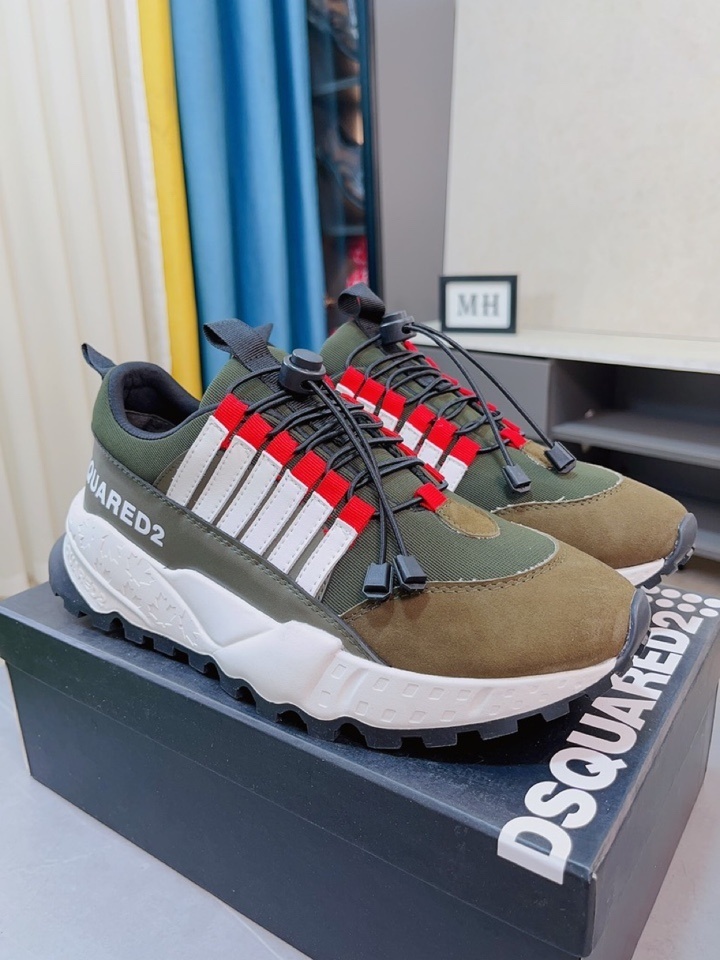 Dsquared2 logo-print drawstring sneakers in a multi-colorway featuring olive green, white, and red accents