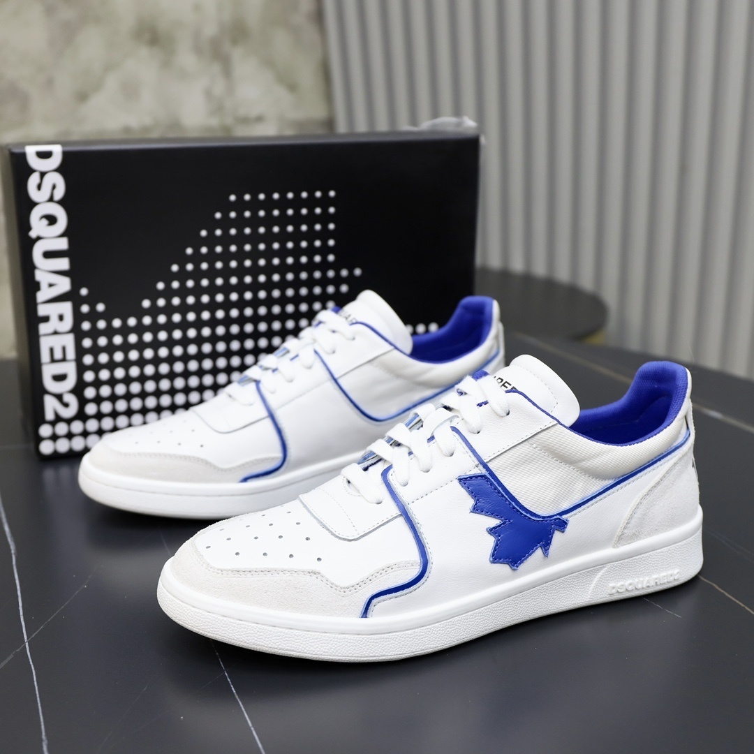 Dsquared2 Boxer sneakers in white and royal blue with a maple leaf detail