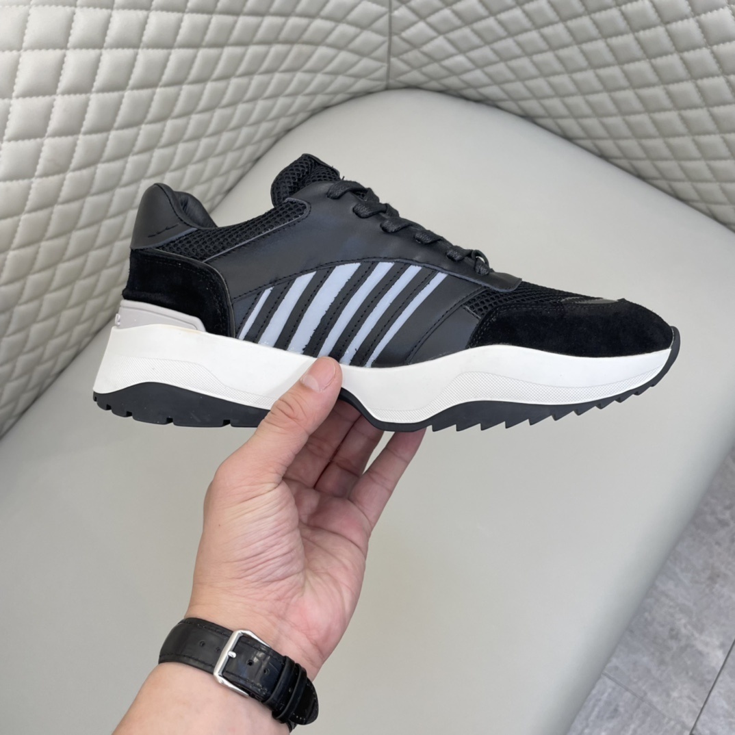 Dsquared2 black and white chunky sneaker with light blue or grey stripes on the side panels