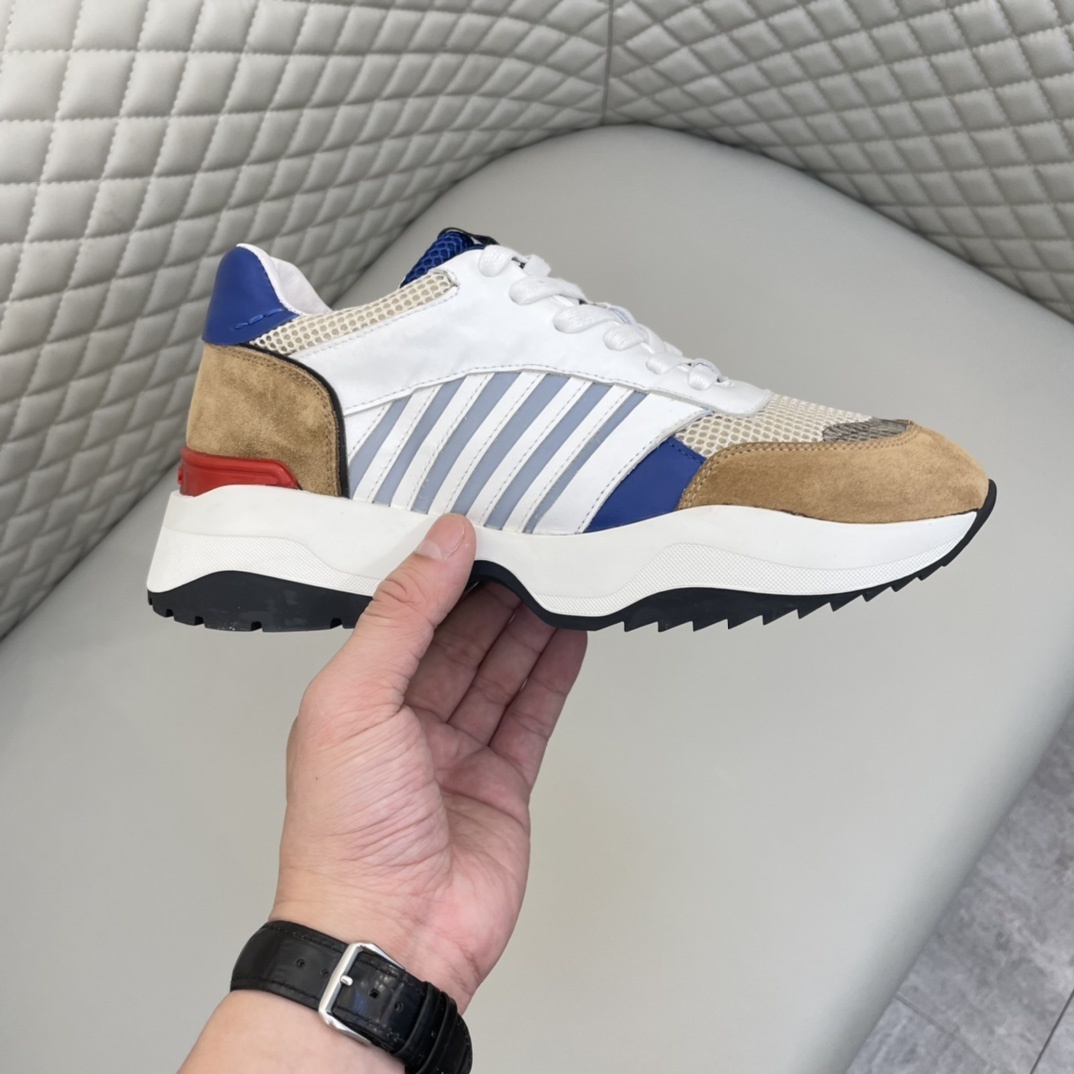 DSQUARED2 leather sneakers featuring white, blue, tan, and red accents