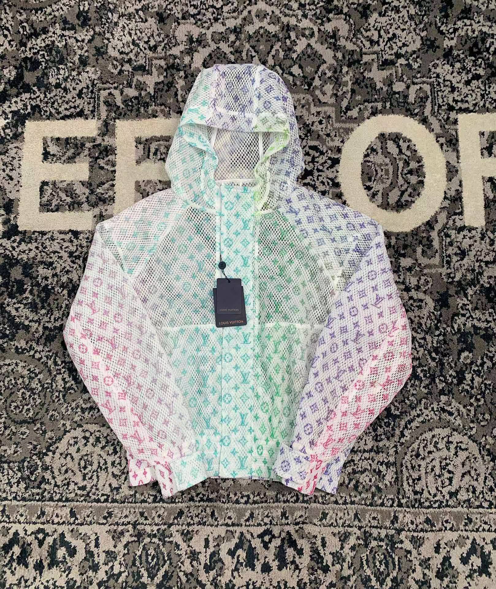 LV Gradient Monogram Mesh Blouson in white/multicolor mesh fabric