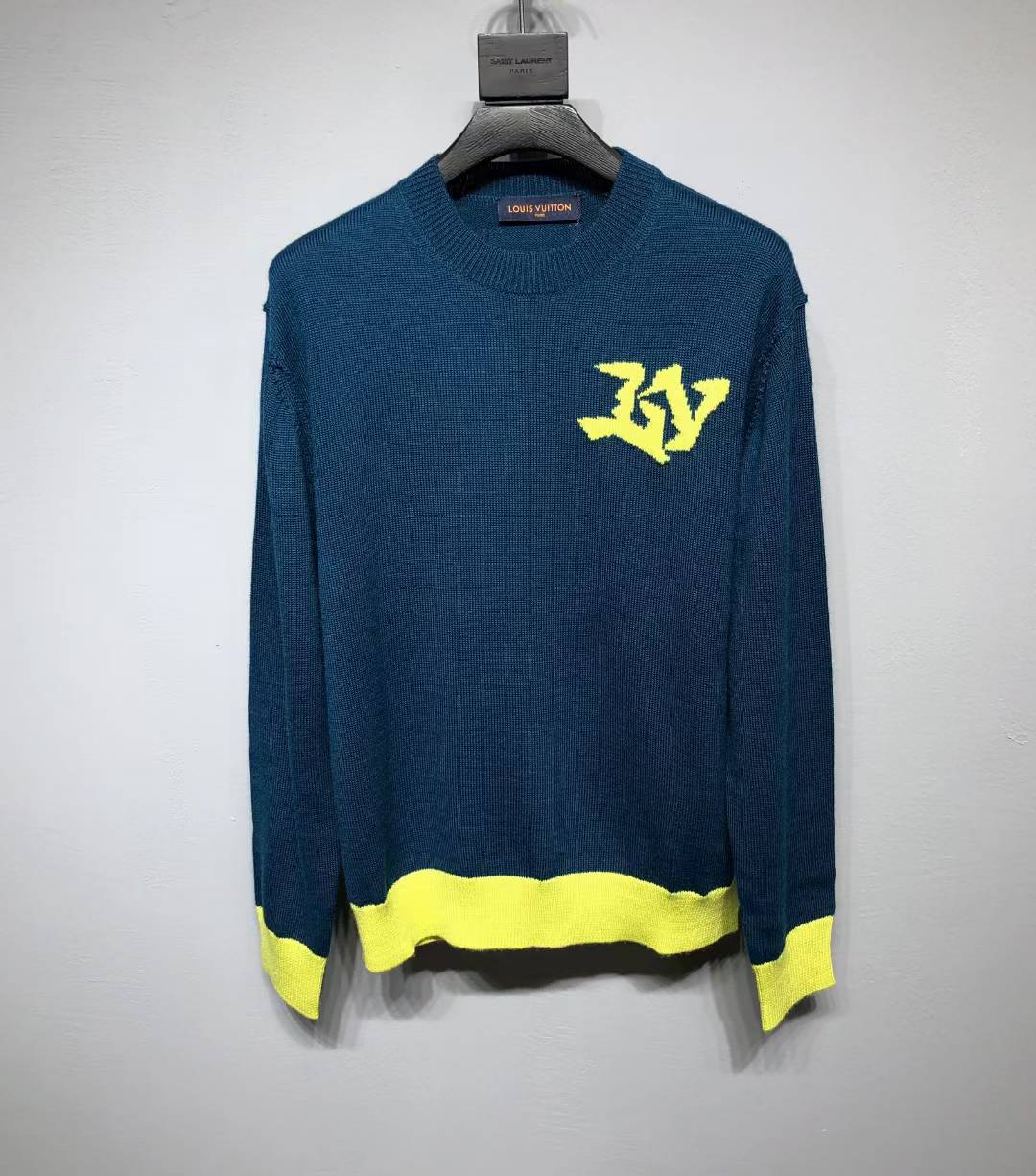 LV Intarsia Crewneck knitted sweater blue