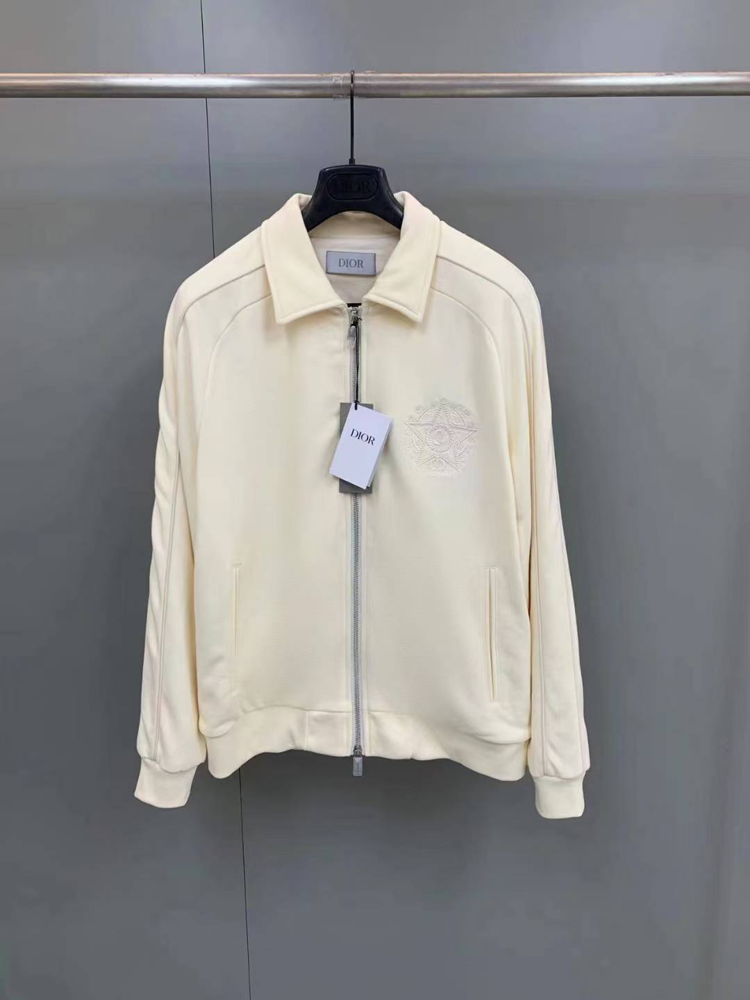 Dior Zipped Track Jacket in ecru cotton-blend jersey