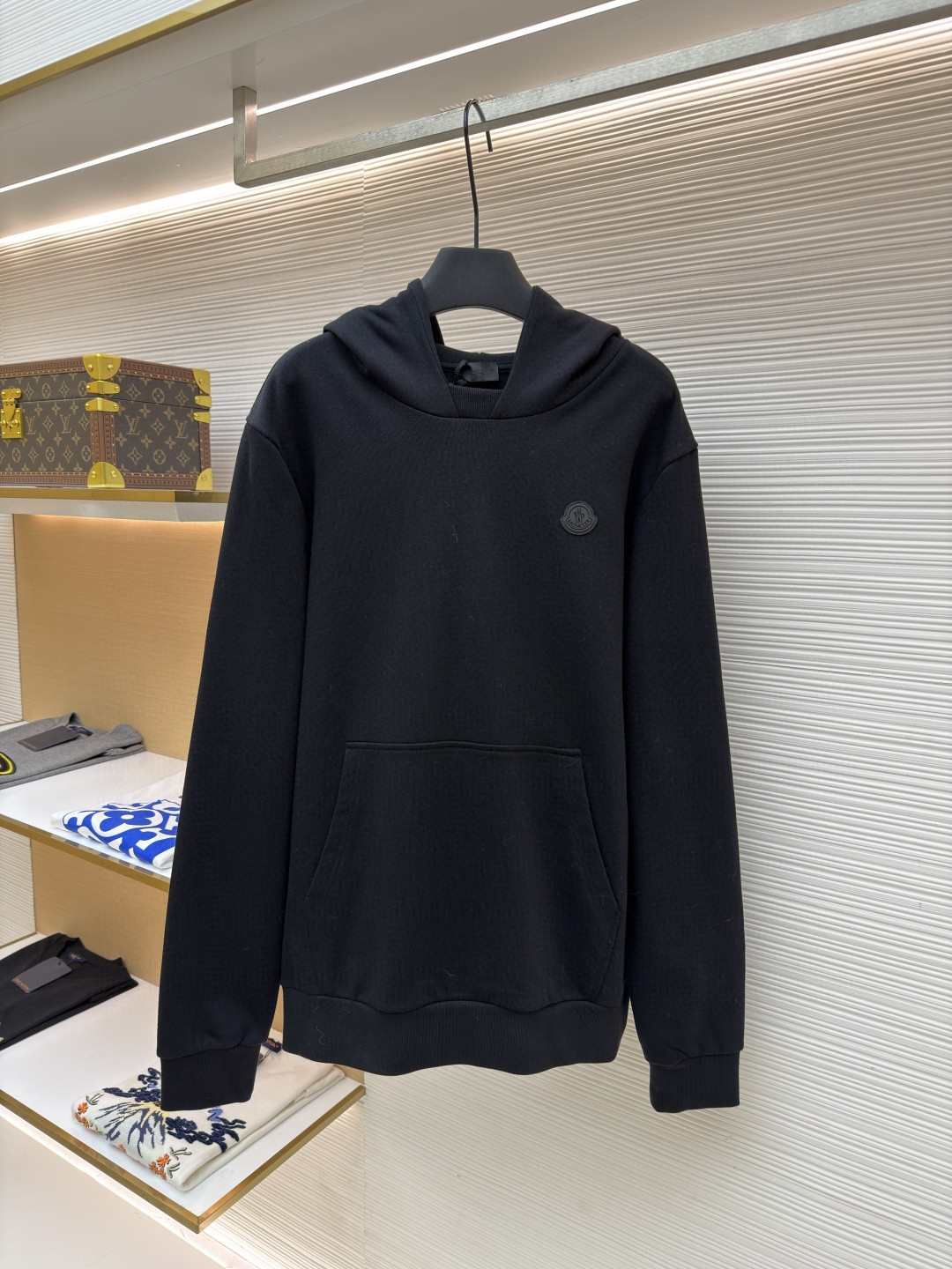 Moncler cotton hoodie in black.
