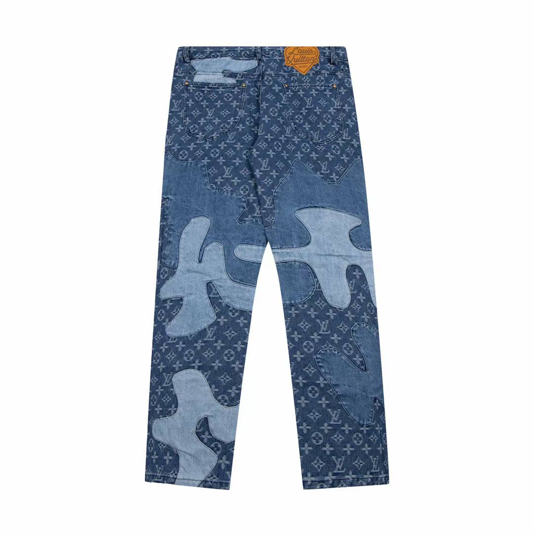 LV x Nigo Monogram Patchwork Denim Pants in indigo