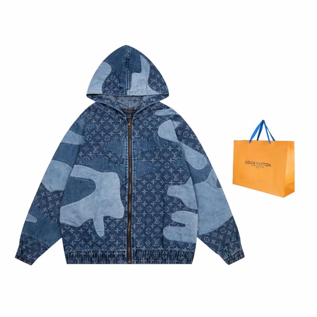LV x Nigo Monogram Patchwork Denim Hoodie in indigo