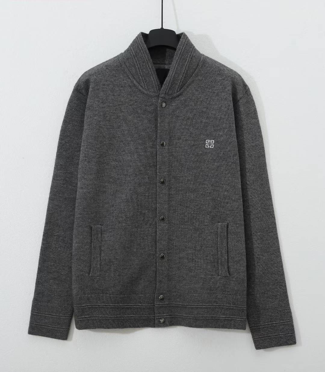 Givenchy dark grey wool-blend knitwear jacket with a 4G logo embroidered on the chest