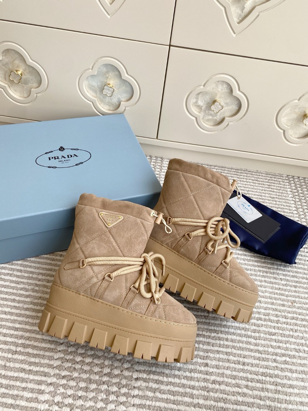 Prada Shearling Après Ski Booties beige