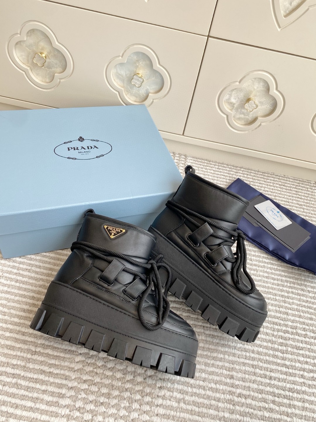 Prada Re-Nylon Gabardine Après-Ski Boots in black