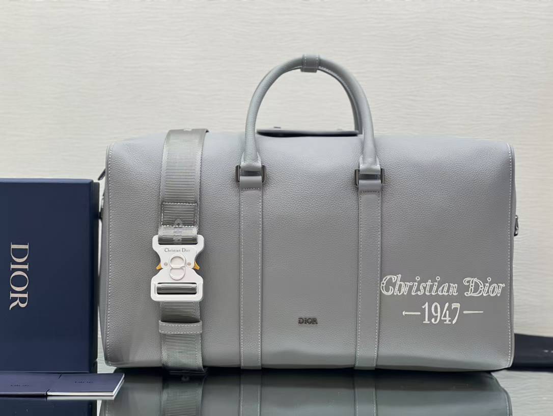 Dior Lingot 50 Duffle bag in Dior gray CD Diamond canvas and smooth calfskin