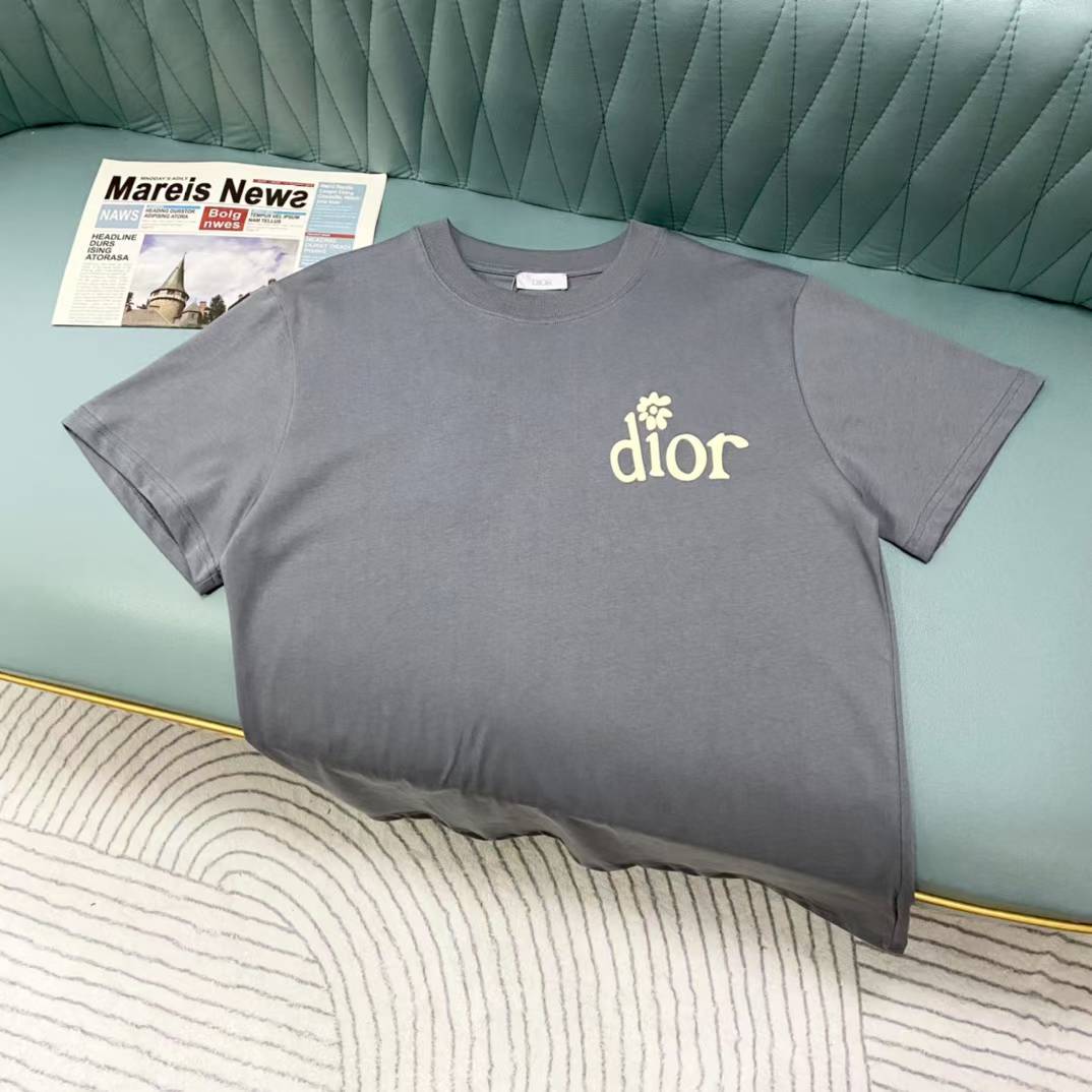 Dior x KAWS oversized cotton-blend T-shirt in grey with an embroidered logo