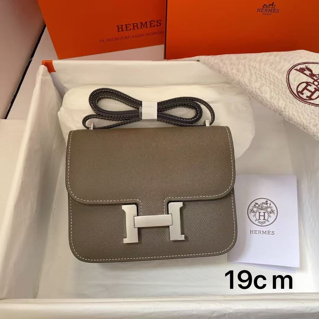 Hermes Constance Mini 18cm bag in Etoupe Epsom leather with palladium hardware Beige