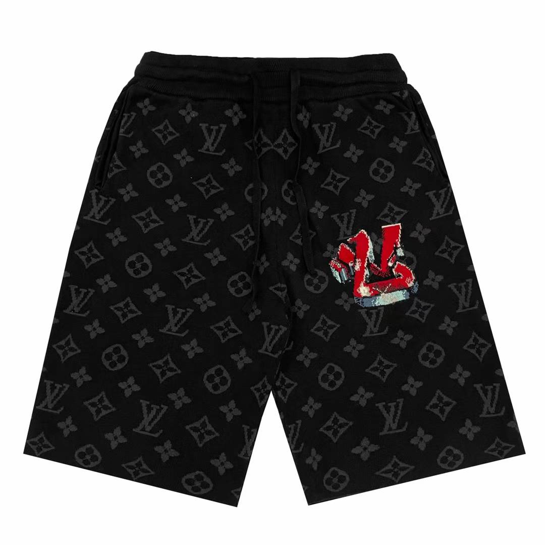 LV Graffiti Monogram Knitted Shorts in a black and grey wool-blend knit.
