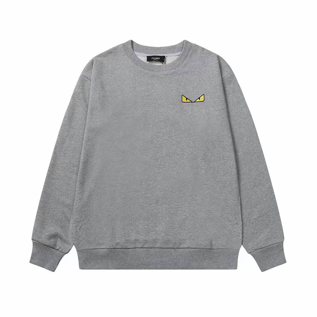 Fendi men's gray cotton sweatshirt with the yellow "Monster Eyes" or "Bug Eyes"