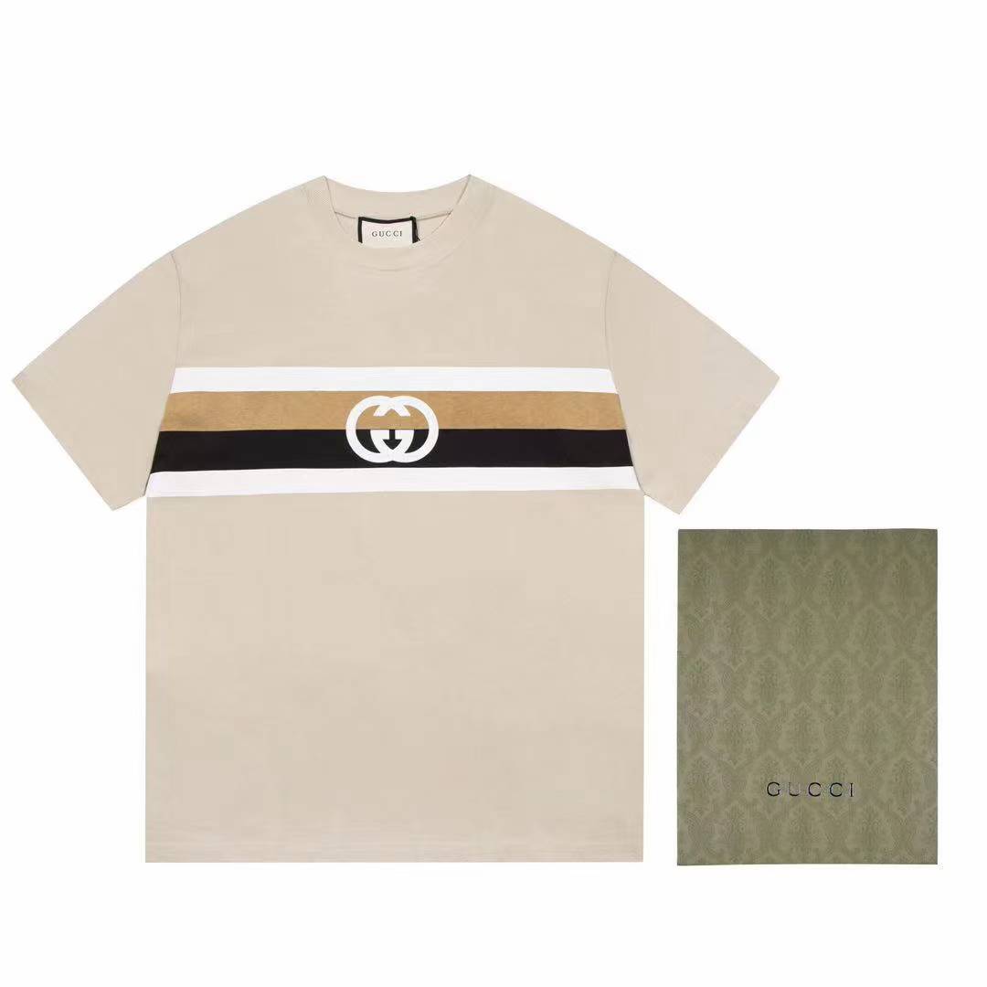 Gucci Interlocking G striped cotton T-shirt Beige