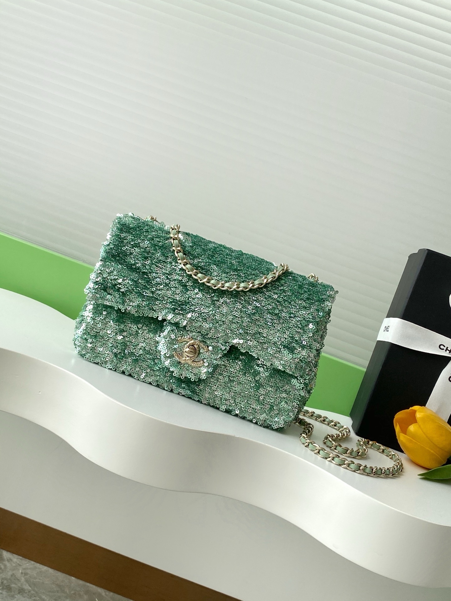 Chanel Sequin Mini Flap Bag in green