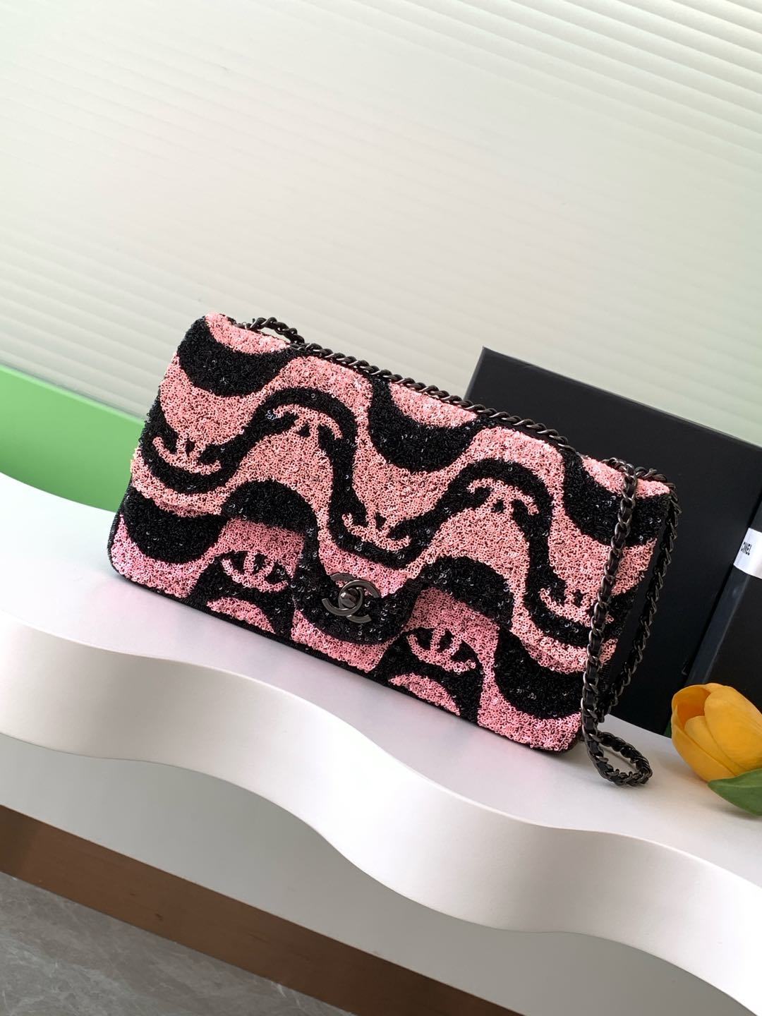 Chanel Navy & Pink Graffiti Sequins Flap Bag