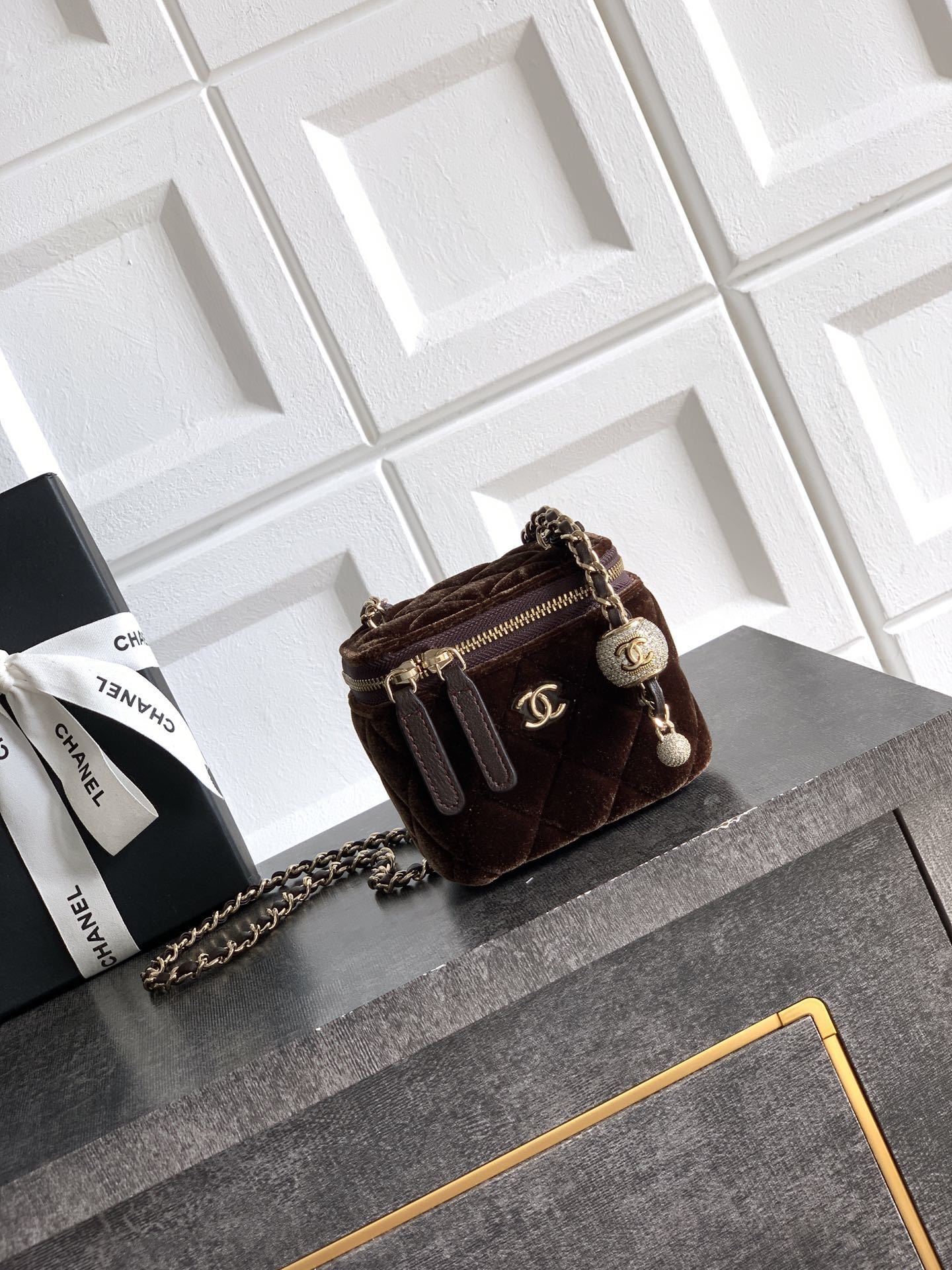 Chanel Filigree Vanity Case bag in quilted velvet