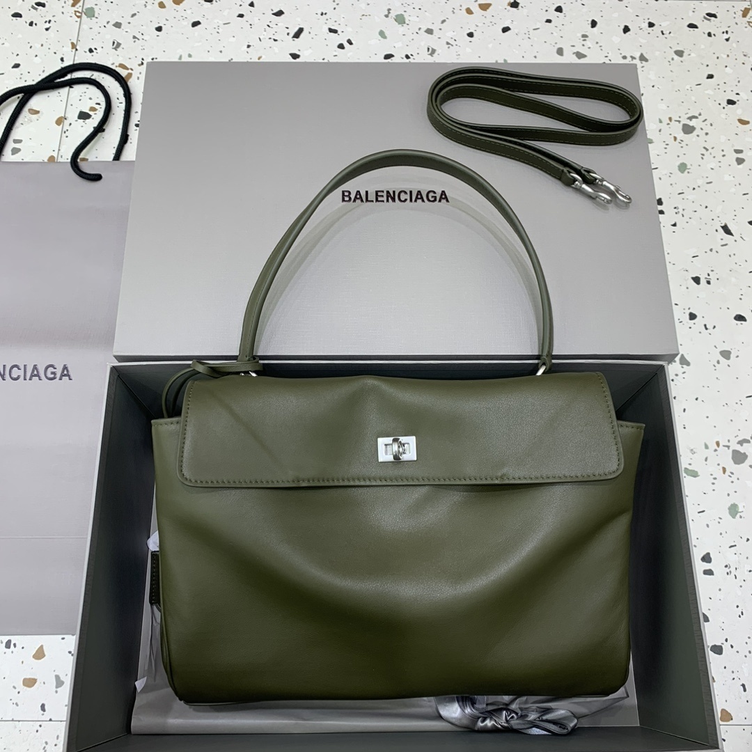 Balenciaga medium Rodeo handbag in khaki or army-green calfskin leather